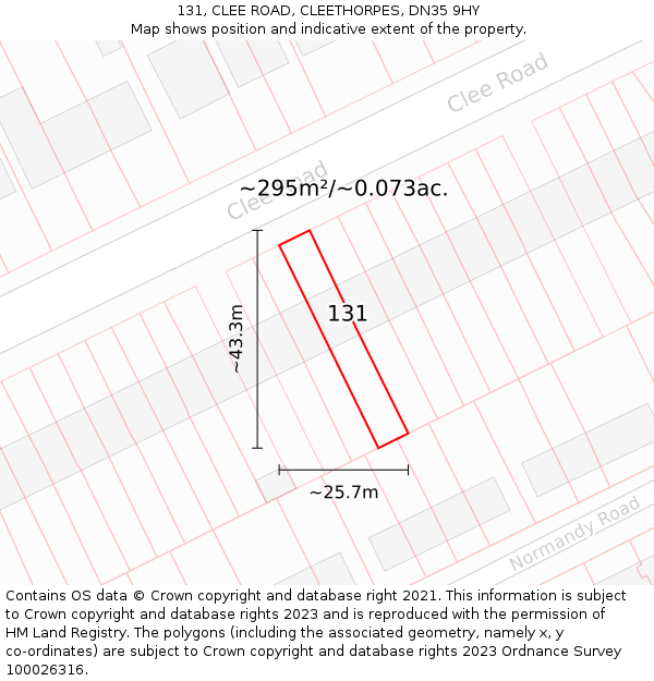 131, CLEE ROAD, CLEETHORPES, DN35 9HY: Plot and title map
