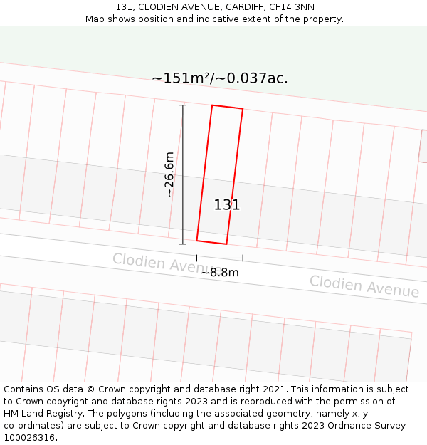 131, CLODIEN AVENUE, CARDIFF, CF14 3NN: Plot and title map