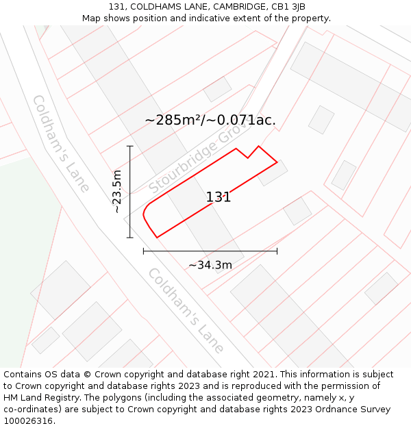 131, COLDHAMS LANE, CAMBRIDGE, CB1 3JB: Plot and title map