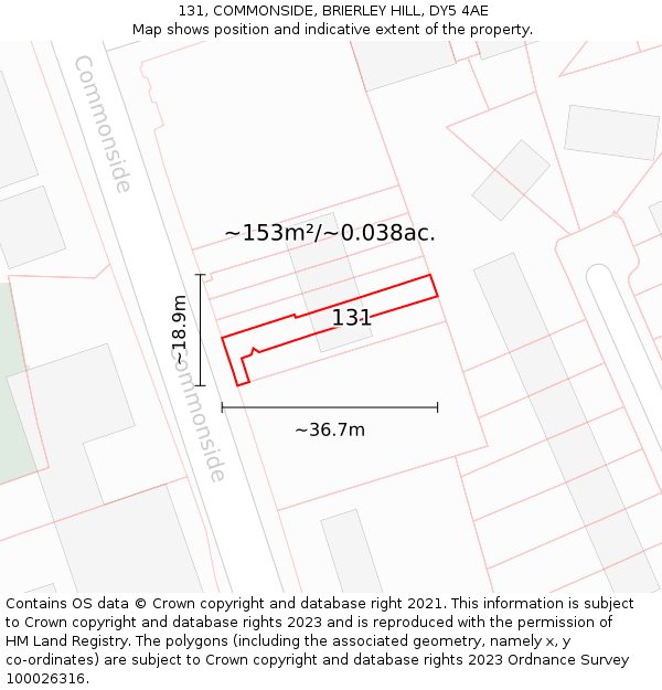 131, COMMONSIDE, BRIERLEY HILL, DY5 4AE: Plot and title map