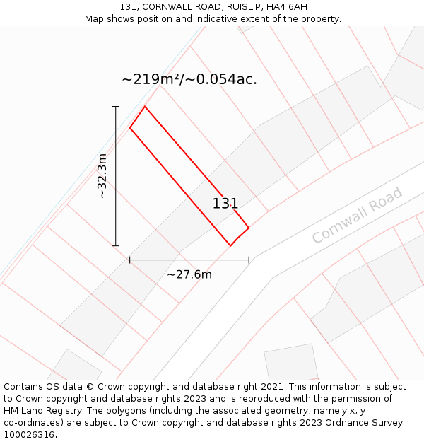 131, CORNWALL ROAD, RUISLIP, HA4 6AH: Plot and title map