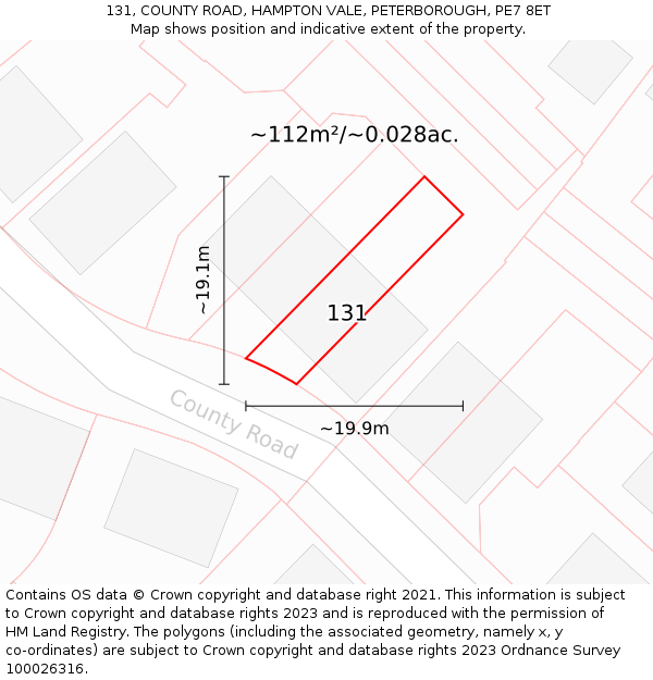 131, COUNTY ROAD, HAMPTON VALE, PETERBOROUGH, PE7 8ET: Plot and title map