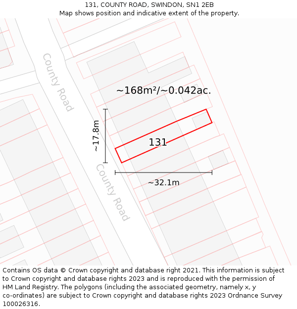 131, COUNTY ROAD, SWINDON, SN1 2EB: Plot and title map
