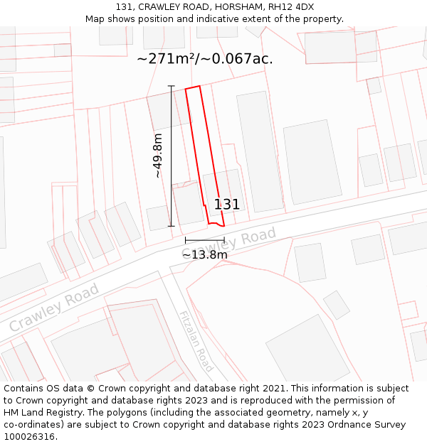 131, CRAWLEY ROAD, HORSHAM, RH12 4DX: Plot and title map
