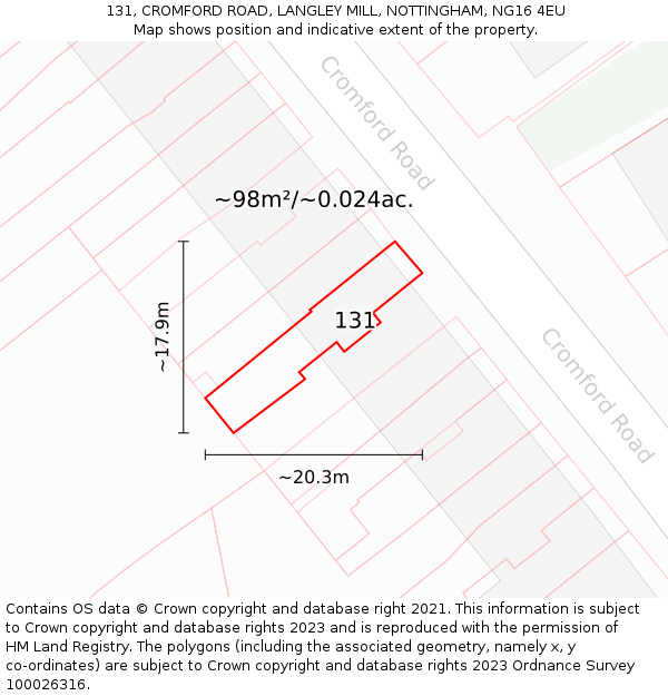 131, CROMFORD ROAD, LANGLEY MILL, NOTTINGHAM, NG16 4EU: Plot and title map