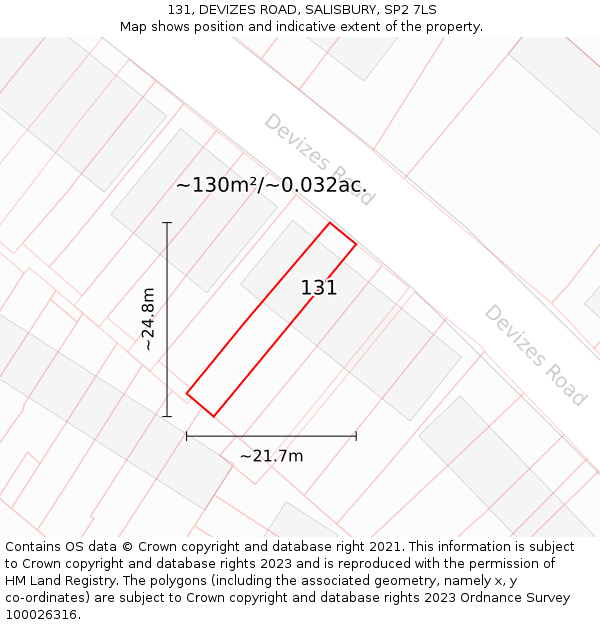 131, DEVIZES ROAD, SALISBURY, SP2 7LS: Plot and title map