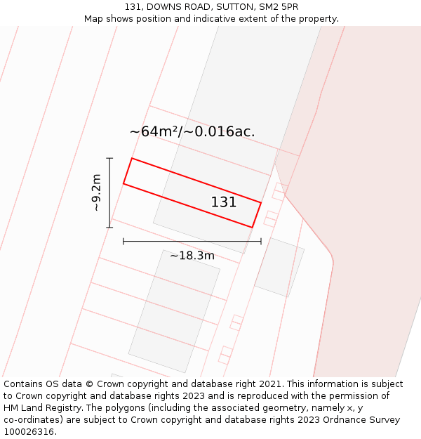 131, DOWNS ROAD, SUTTON, SM2 5PR: Plot and title map