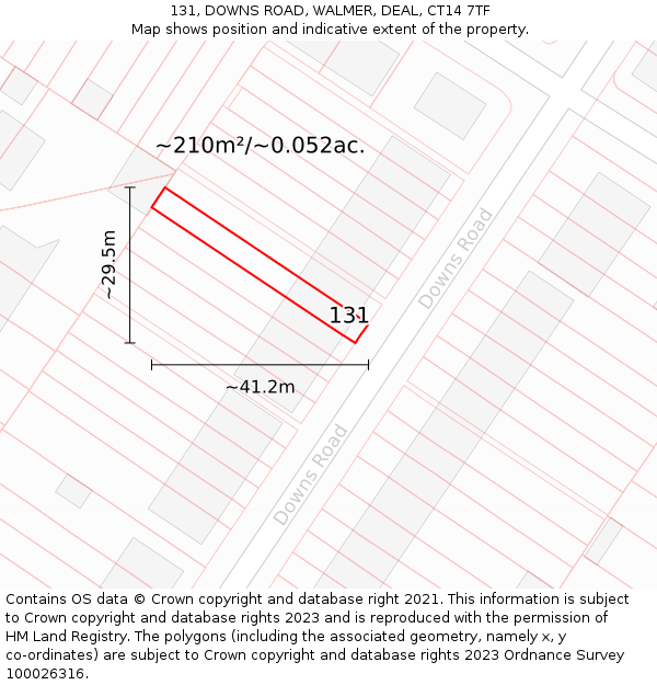 131, DOWNS ROAD, WALMER, DEAL, CT14 7TF: Plot and title map