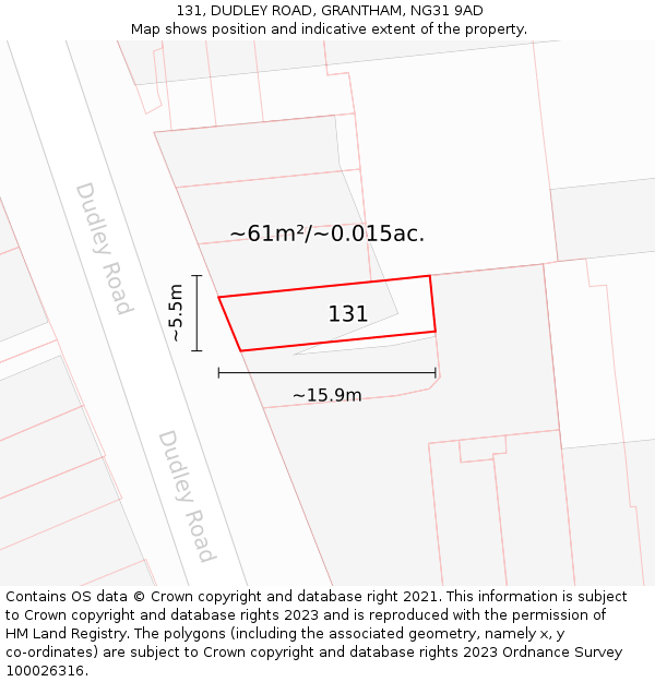 131, DUDLEY ROAD, GRANTHAM, NG31 9AD: Plot and title map