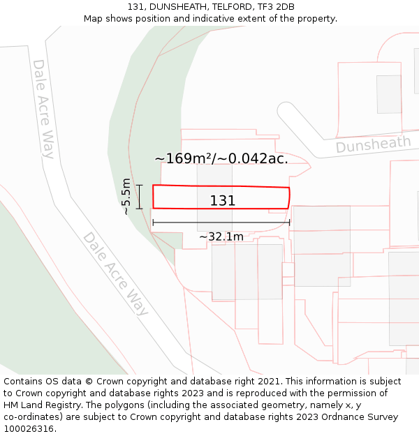 131, DUNSHEATH, TELFORD, TF3 2DB: Plot and title map