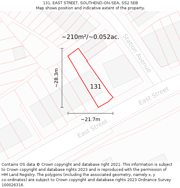 131, EAST STREET, SOUTHEND-ON-SEA, SS2 5EB: Plot and title map