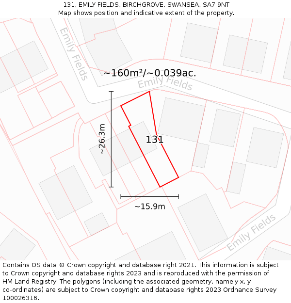 131, EMILY FIELDS, BIRCHGROVE, SWANSEA, SA7 9NT: Plot and title map
