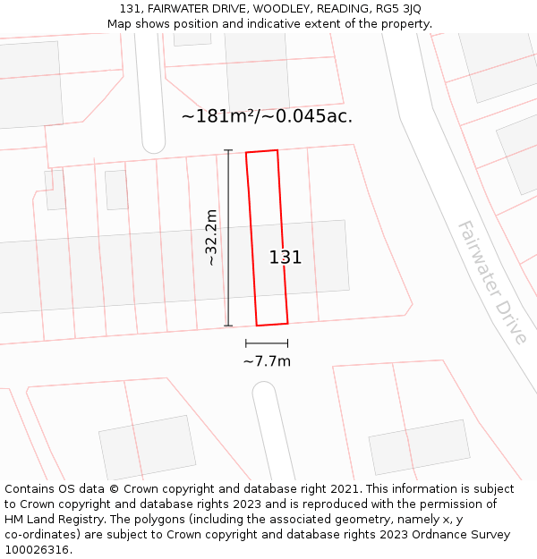 131, FAIRWATER DRIVE, WOODLEY, READING, RG5 3JQ: Plot and title map