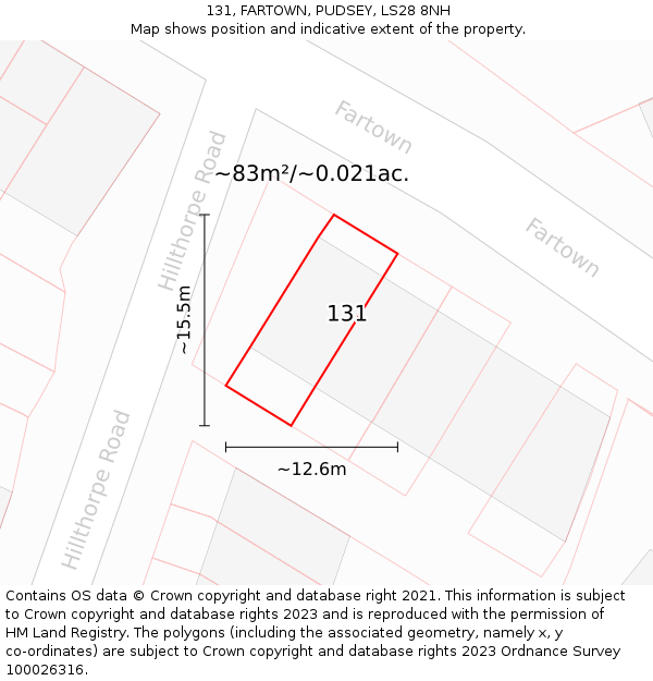 131, FARTOWN, PUDSEY, LS28 8NH: Plot and title map