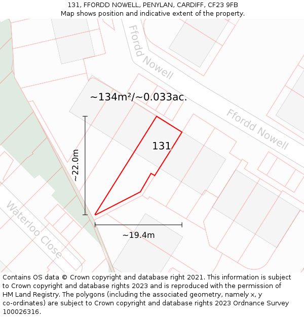 131, FFORDD NOWELL, PENYLAN, CARDIFF, CF23 9FB: Plot and title map