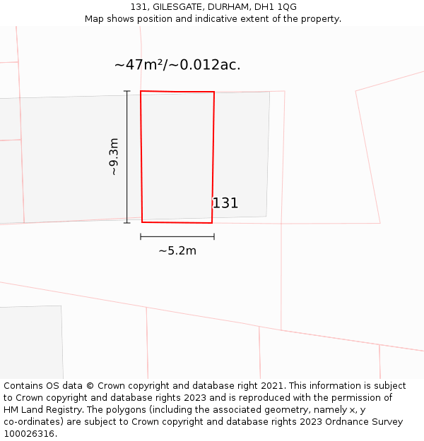 131, GILESGATE, DURHAM, DH1 1QG: Plot and title map