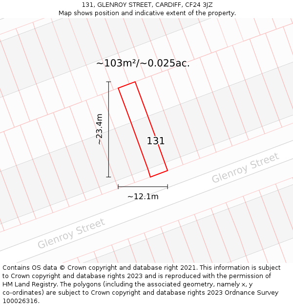 131, GLENROY STREET, CARDIFF, CF24 3JZ: Plot and title map