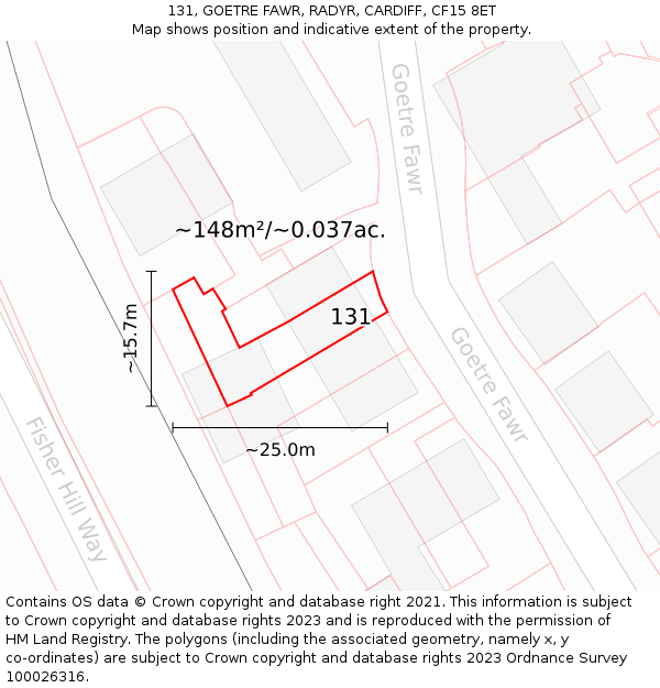 131, GOETRE FAWR, RADYR, CARDIFF, CF15 8ET: Plot and title map