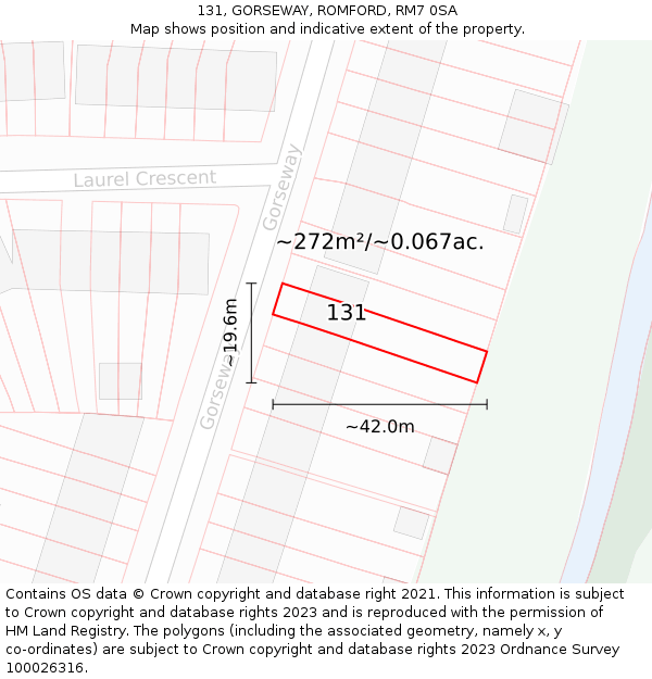 131, GORSEWAY, ROMFORD, RM7 0SA: Plot and title map