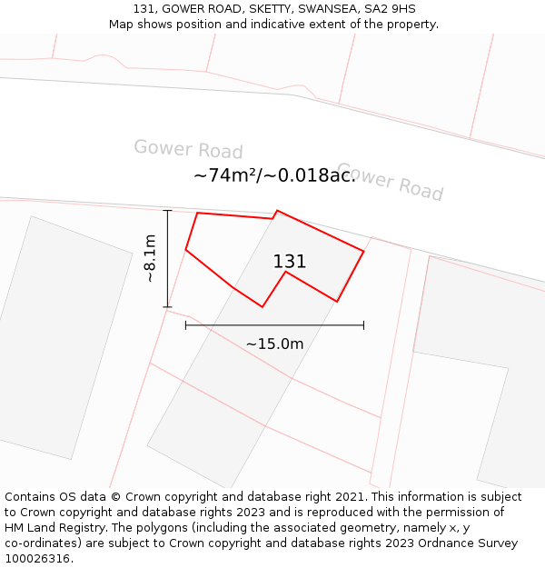 131, GOWER ROAD, SKETTY, SWANSEA, SA2 9HS: Plot and title map