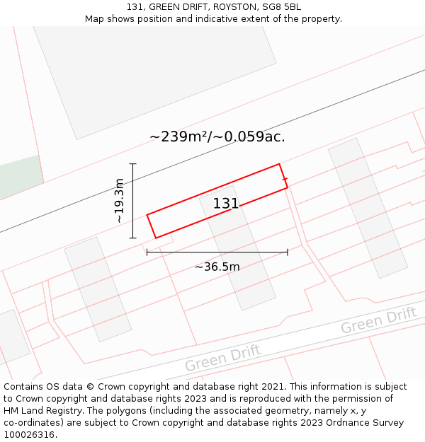 131, GREEN DRIFT, ROYSTON, SG8 5BL: Plot and title map