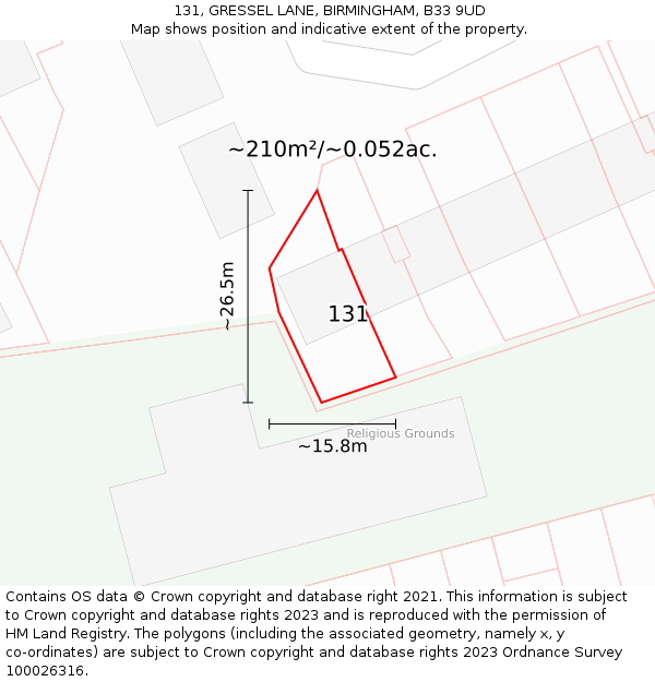 131, GRESSEL LANE, BIRMINGHAM, B33 9UD: Plot and title map