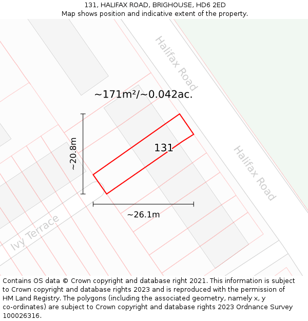 131, HALIFAX ROAD, BRIGHOUSE, HD6 2ED: Plot and title map