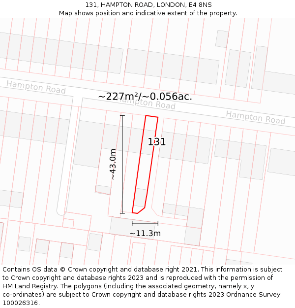 131, HAMPTON ROAD, LONDON, E4 8NS: Plot and title map
