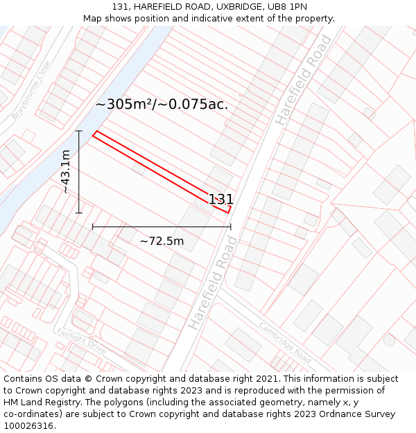 131, HAREFIELD ROAD, UXBRIDGE, UB8 1PN: Plot and title map