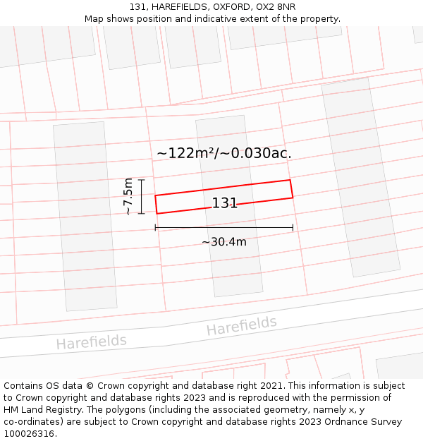 131, HAREFIELDS, OXFORD, OX2 8NR: Plot and title map