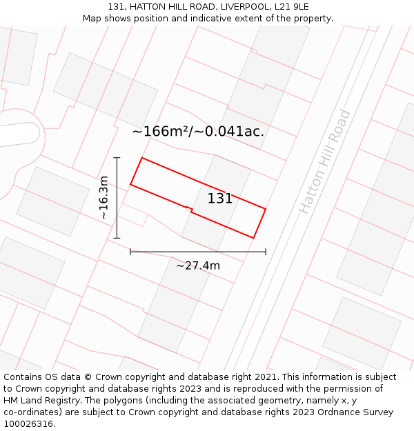 131, HATTON HILL ROAD, LIVERPOOL, L21 9LE: Plot and title map