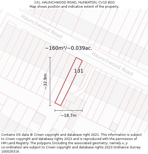 131, HAUNCHWOOD ROAD, NUNEATON, CV10 8DG: Plot and title map