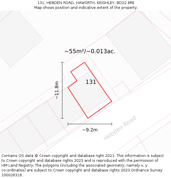 131, HEBDEN ROAD, HAWORTH, KEIGHLEY, BD22 8RE: Plot and title map