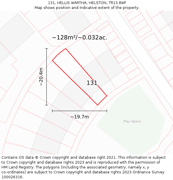 131, HELLIS WARTHA, HELSTON, TR13 8WF: Plot and title map