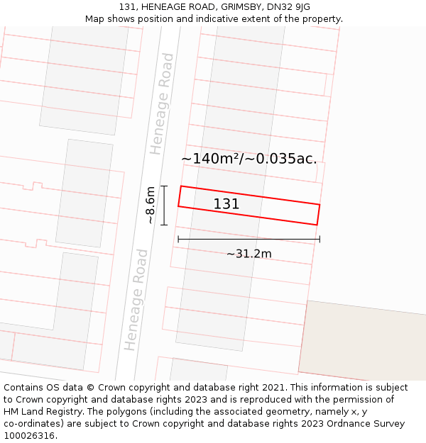 131, HENEAGE ROAD, GRIMSBY, DN32 9JG: Plot and title map