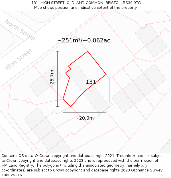131, HIGH STREET, OLDLAND COMMON, BRISTOL, BS30 9TG: Plot and title map