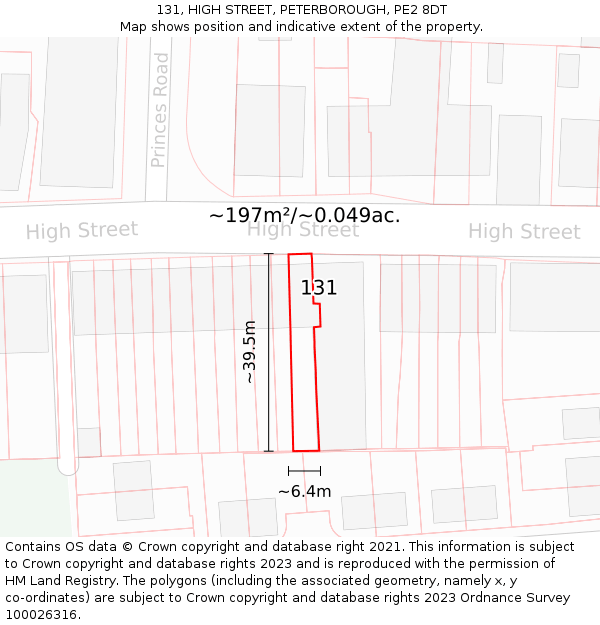 131, HIGH STREET, PETERBOROUGH, PE2 8DT: Plot and title map