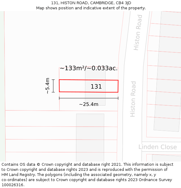 131, HISTON ROAD, CAMBRIDGE, CB4 3JD: Plot and title map