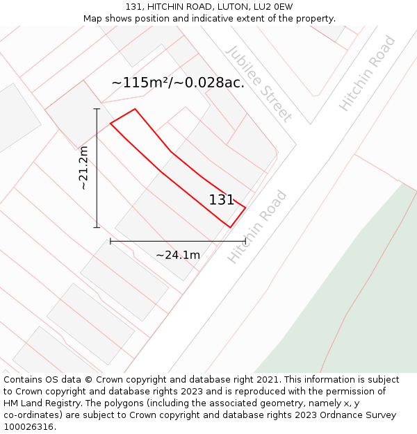 131, HITCHIN ROAD, LUTON, LU2 0EW: Plot and title map