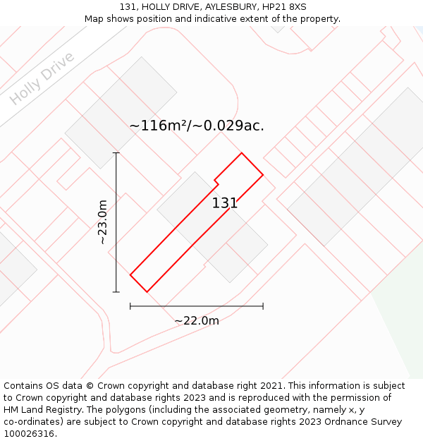 131, HOLLY DRIVE, AYLESBURY, HP21 8XS: Plot and title map