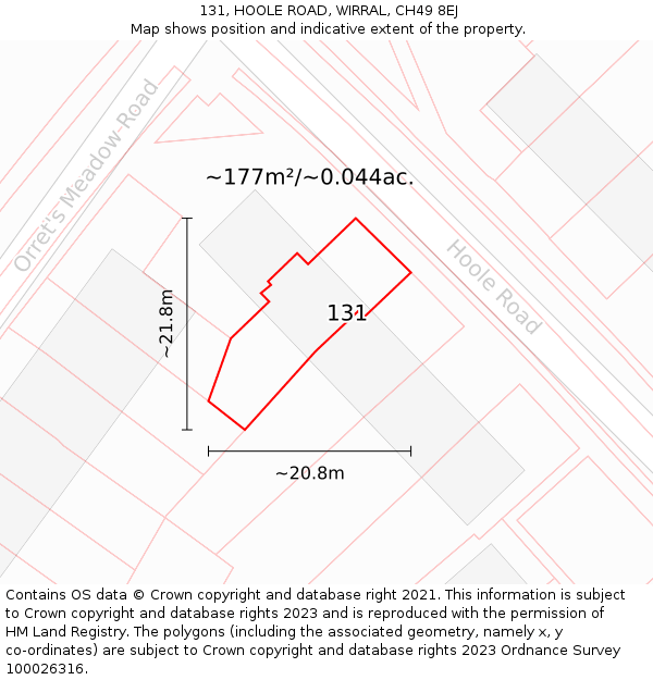 131, HOOLE ROAD, WIRRAL, CH49 8EJ: Plot and title map