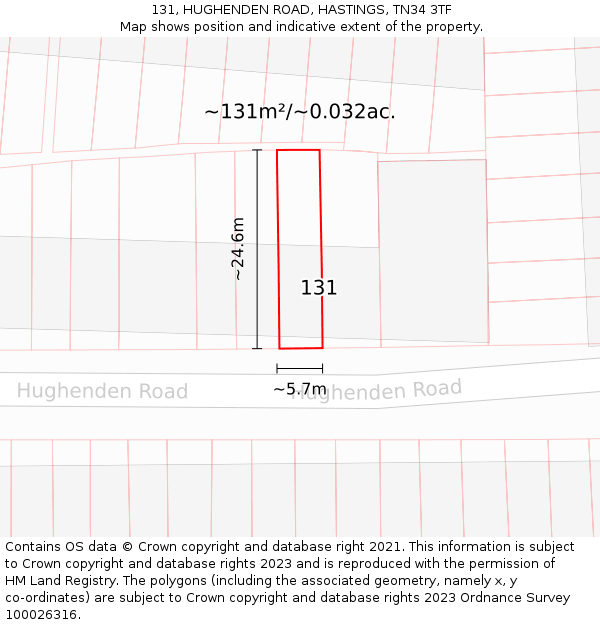 131, HUGHENDEN ROAD, HASTINGS, TN34 3TF: Plot and title map