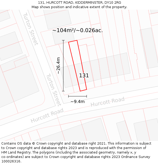 131, HURCOTT ROAD, KIDDERMINSTER, DY10 2RG: Plot and title map