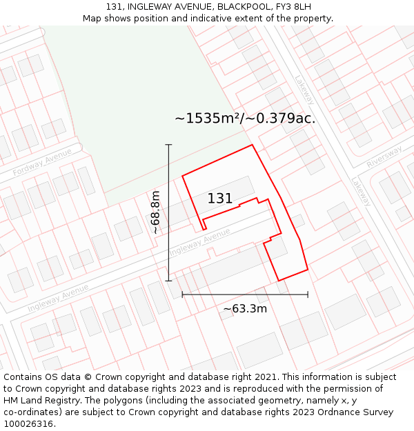 131, INGLEWAY AVENUE, BLACKPOOL, FY3 8LH: Plot and title map