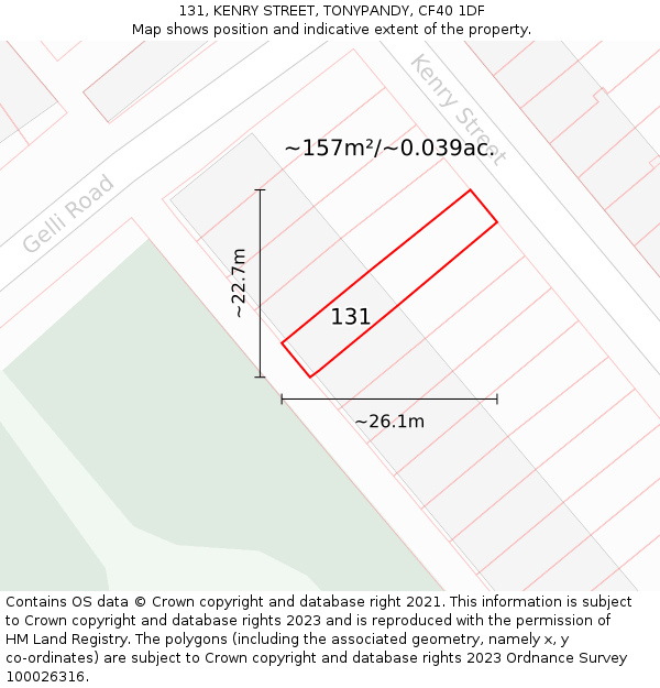 131, KENRY STREET, TONYPANDY, CF40 1DF: Plot and title map