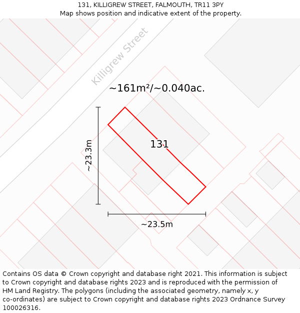 131, KILLIGREW STREET, FALMOUTH, TR11 3PY: Plot and title map