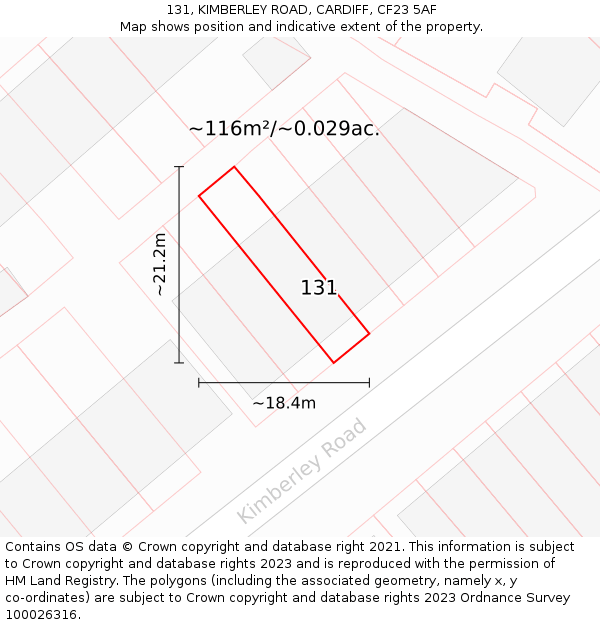 131, KIMBERLEY ROAD, CARDIFF, CF23 5AF: Plot and title map