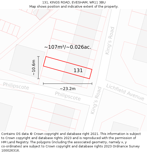 131, KINGS ROAD, EVESHAM, WR11 3BU: Plot and title map