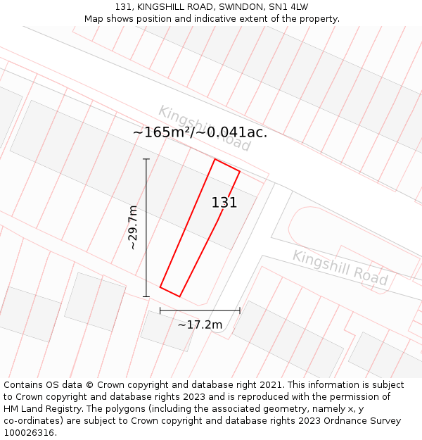 131, KINGSHILL ROAD, SWINDON, SN1 4LW: Plot and title map