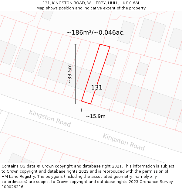 131, KINGSTON ROAD, WILLERBY, HULL, HU10 6AL: Plot and title map